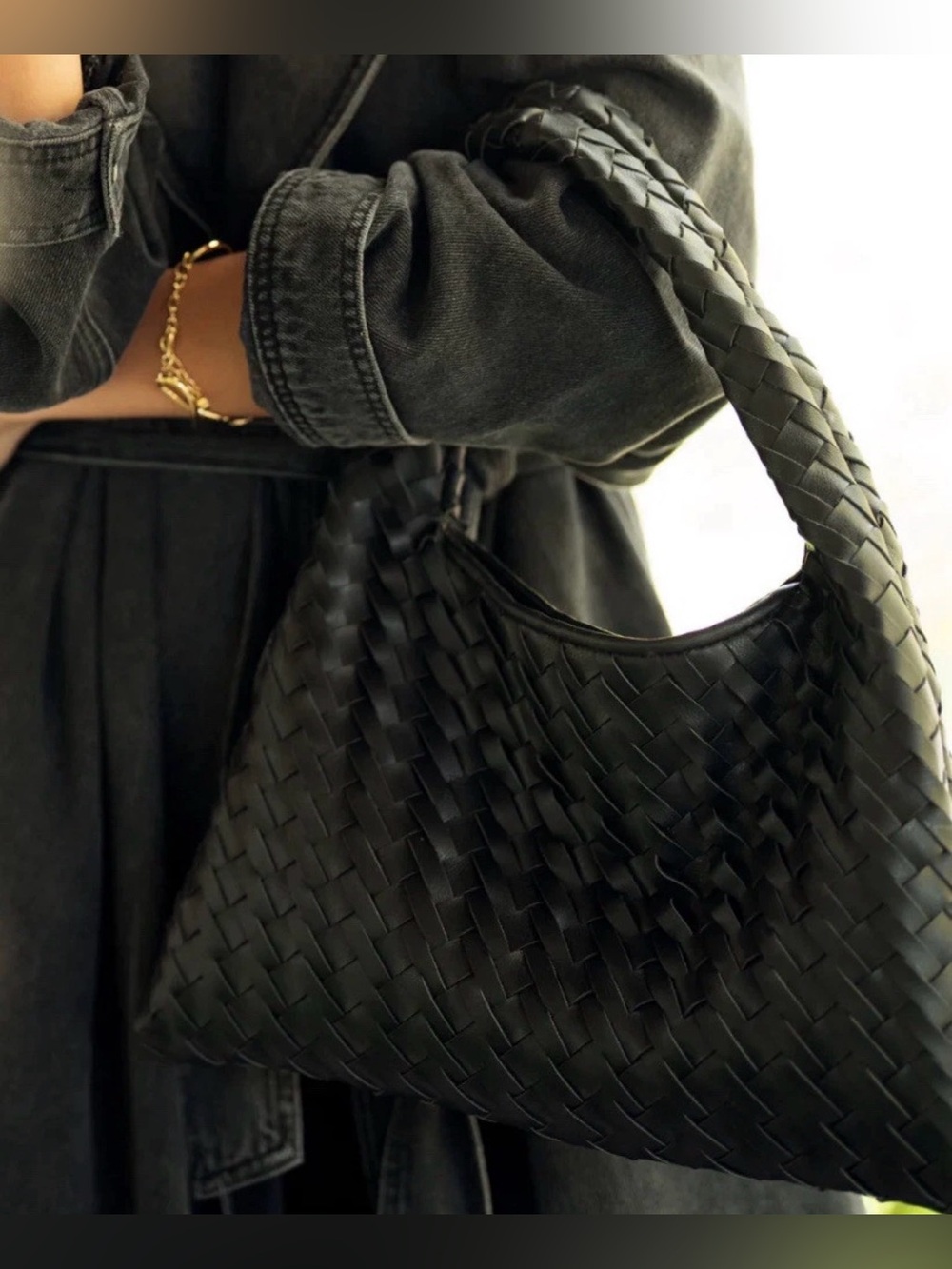 Walter Baker Margaux Black Vegan Leather Woven Handbag Purse Tote Satchel NWOT